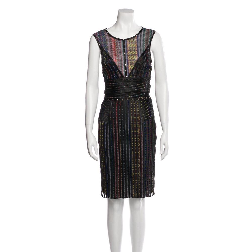 Just Cavalli Sheath Dress Black Sleeveless Striped Studded MEDIUM IT42
